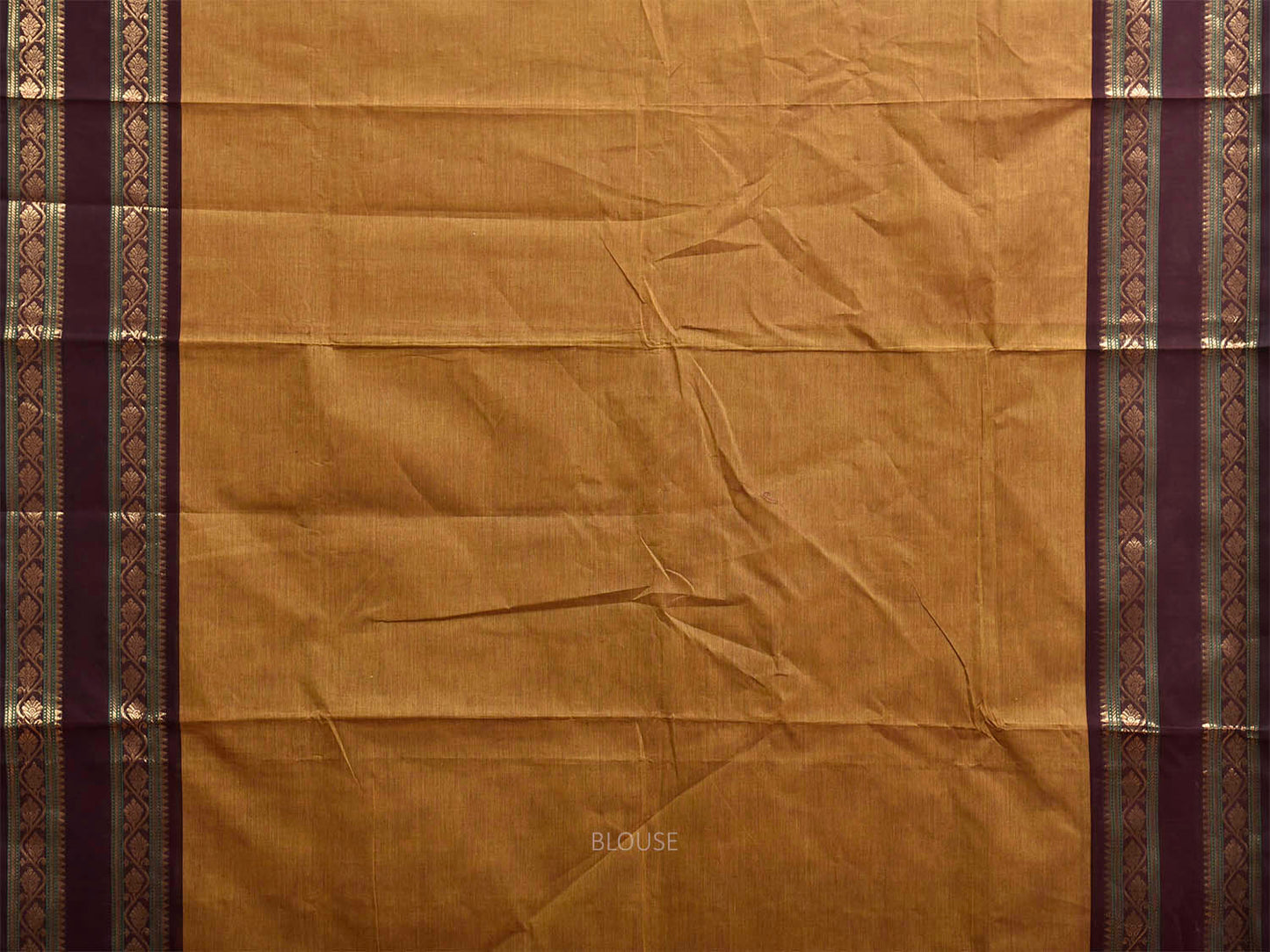 Olive and Dark Brown Kanchipuram Cotton Plain Saree with Border and Strips Pallu Design k1054
