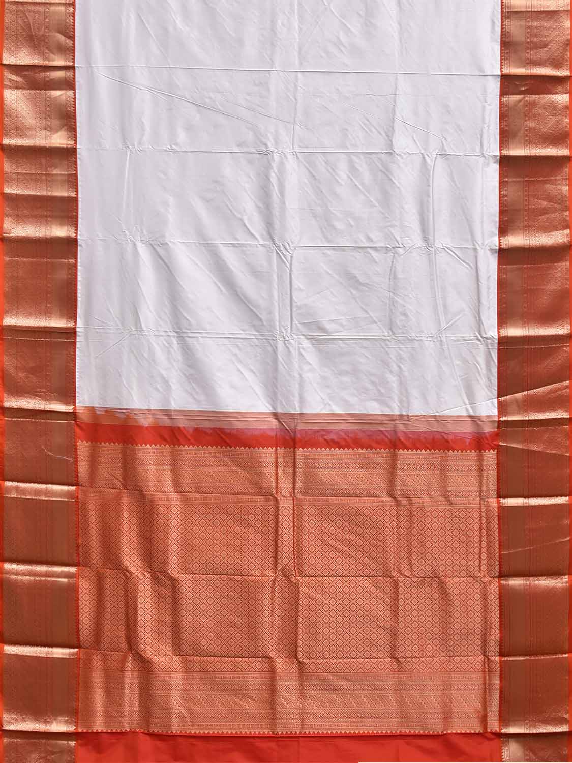 White and Red Kanchipuram Silk Plain Saree with Border and Pallu Design k1059