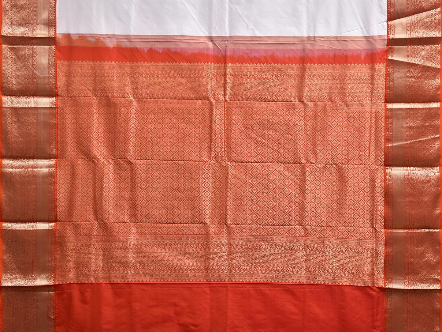 White and Red Kanchipuram Silk Plain Saree with Border and Pallu Design k1059