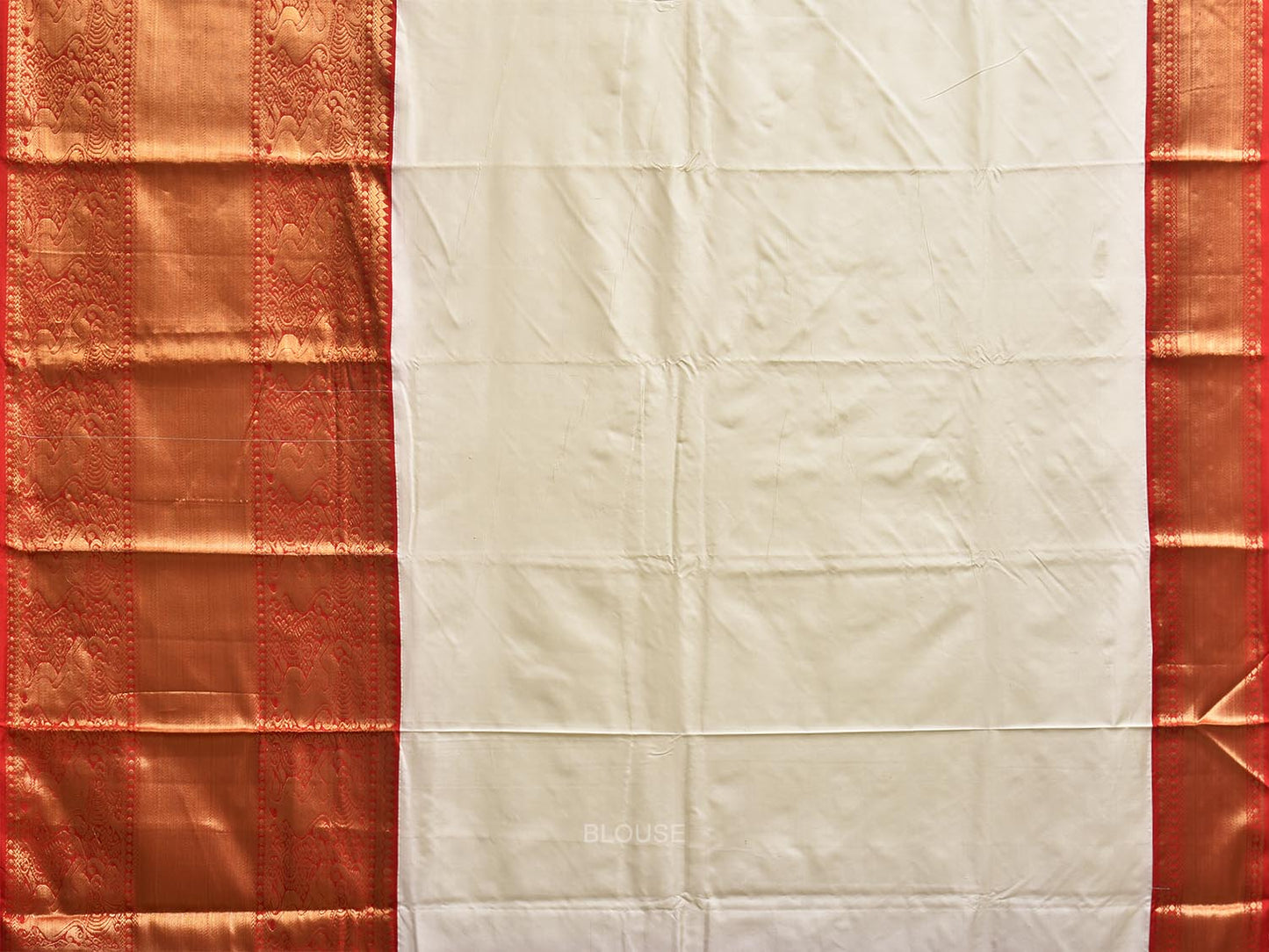 White and Red Kanchipuram Silk Plain Saree with Border and Pallu Design k1060