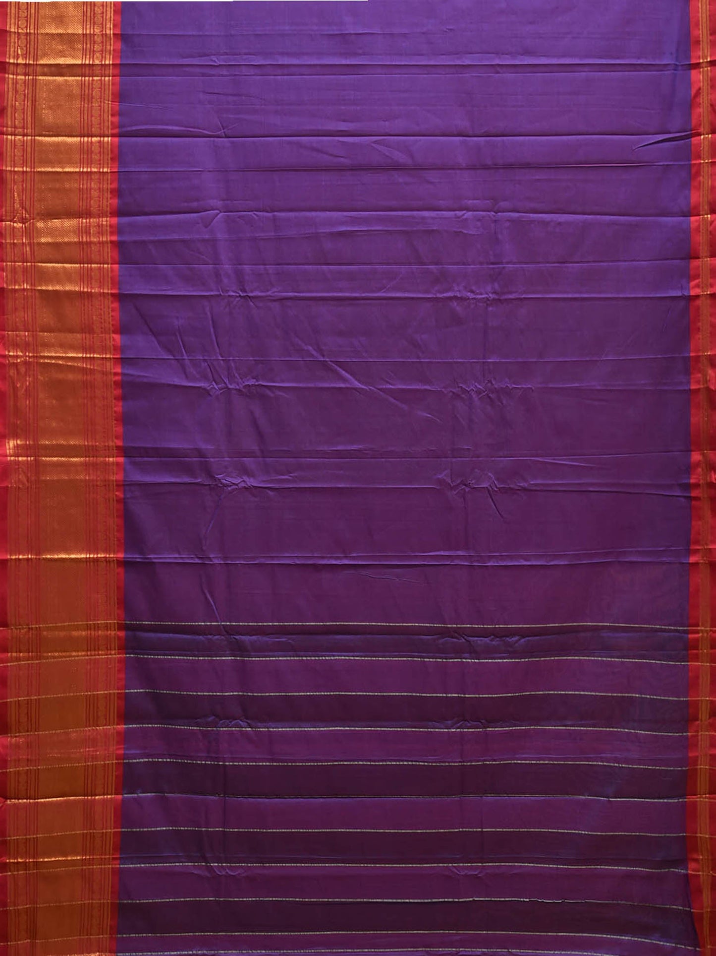 Purple and Red Kanchipuram Cotton Plain Saree with Strips Pallu Design No Blouse k1062