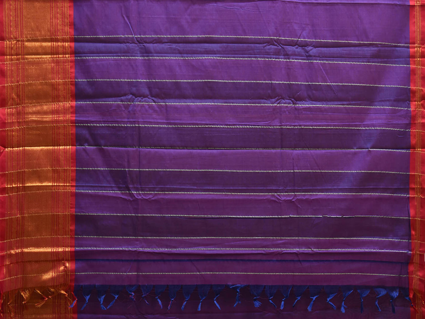 Purple and Red Kanchipuram Cotton Plain Saree with Strips Pallu Design No Blouse k1062