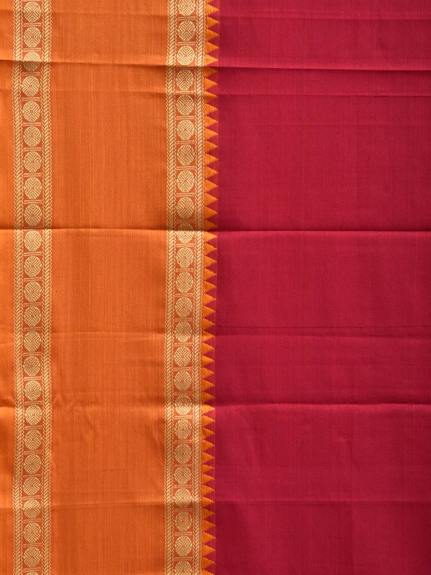 Red Kanchipuram Cotton Plain Saree with Ganga-Jamuna Border Design No Blouse k1064