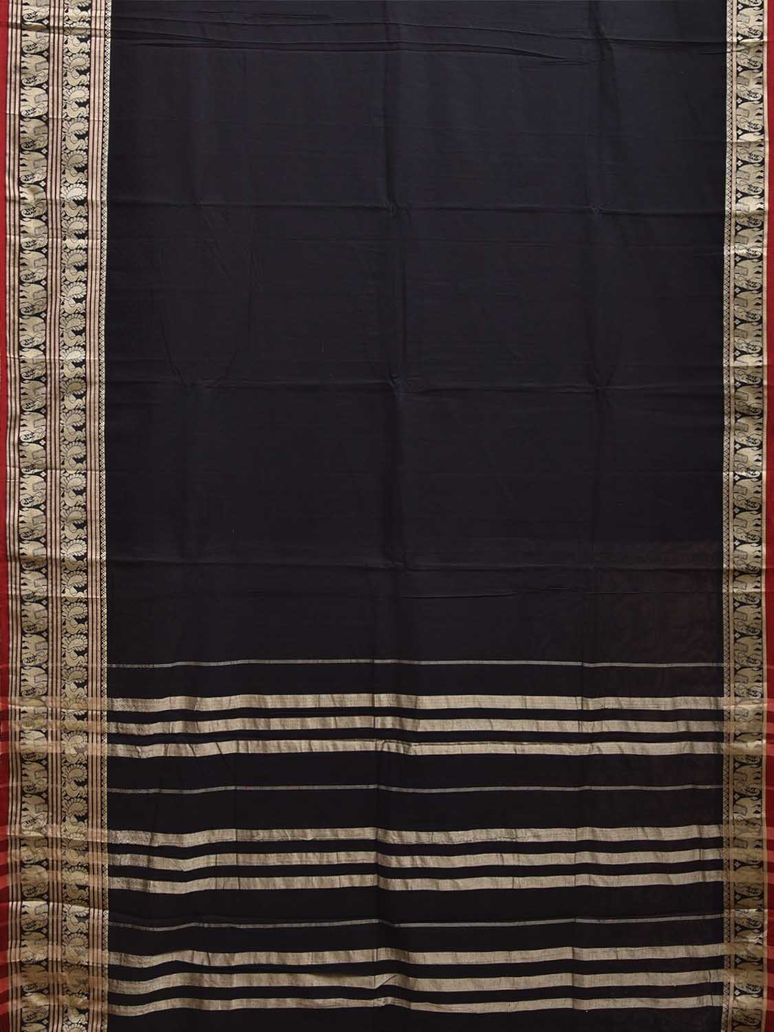 Black Kanchipuram Cotton Plain Saree with Strips Pallu and Border Design No Blouse k1065