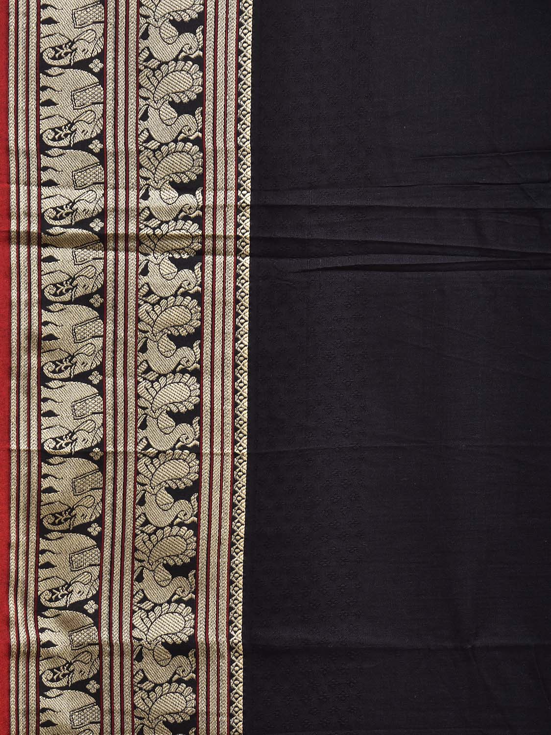 Black Kanchipuram Cotton Plain Saree with Strips Pallu and Border Design No Blouse k1065