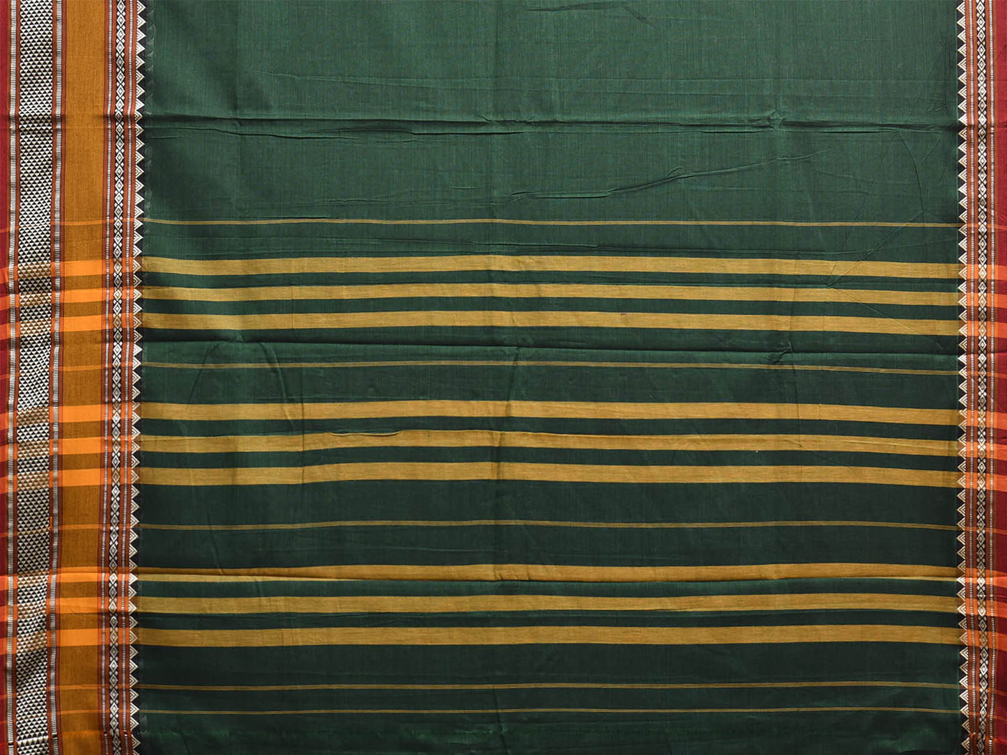 Green Kanchipuram Cotton Plain Saree with Strips Pallu and Border Design No Blouse k1066