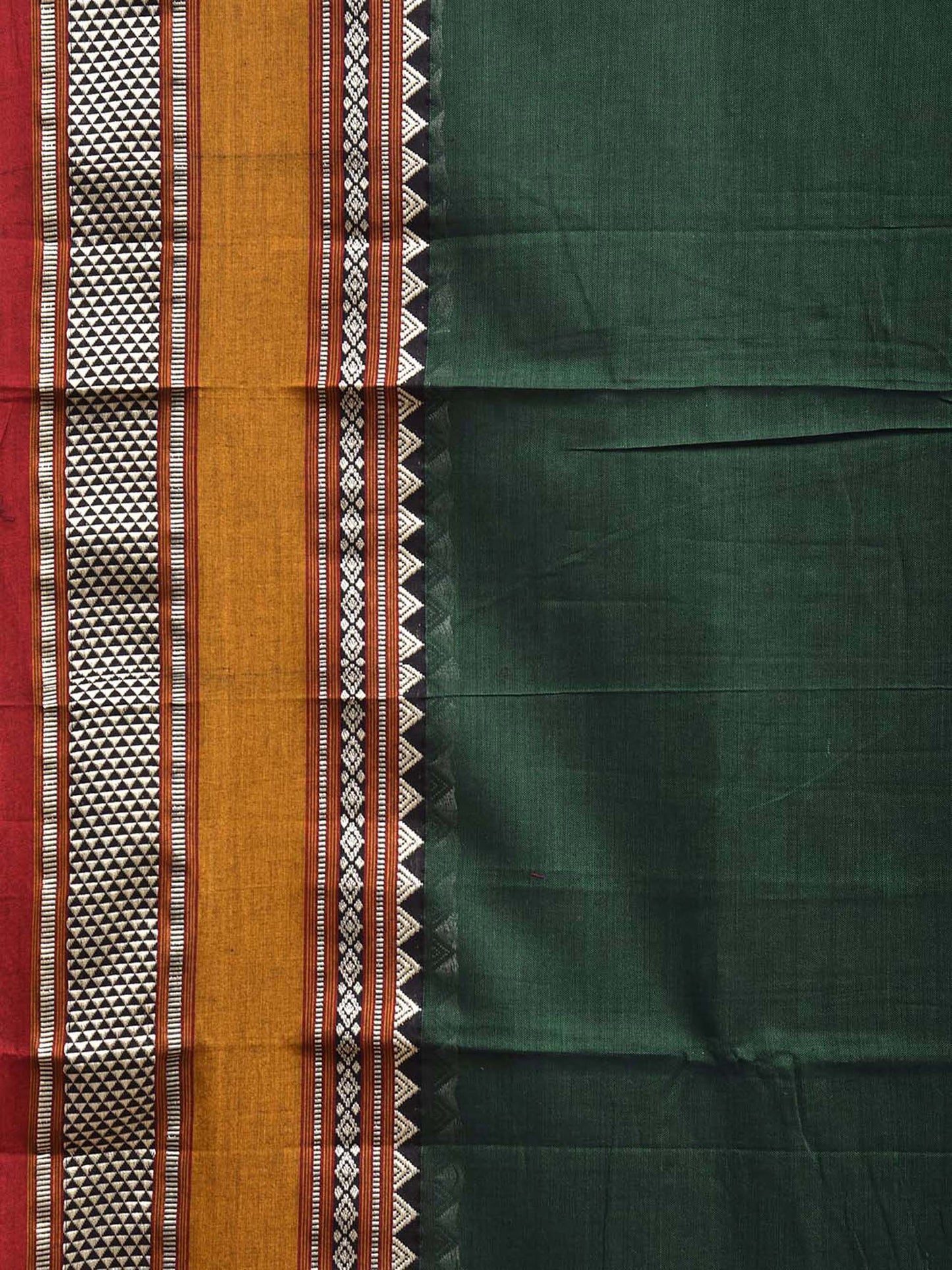 Green Kanchipuram Cotton Plain Saree with Strips Pallu and Border Design No Blouse k1066