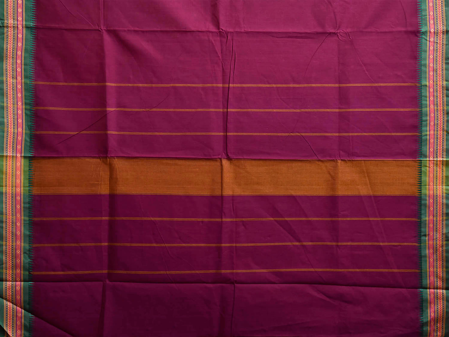 Wine and Green Kanchipuram Cotton Plain Saree with Border and Strips Pallu Design k1070