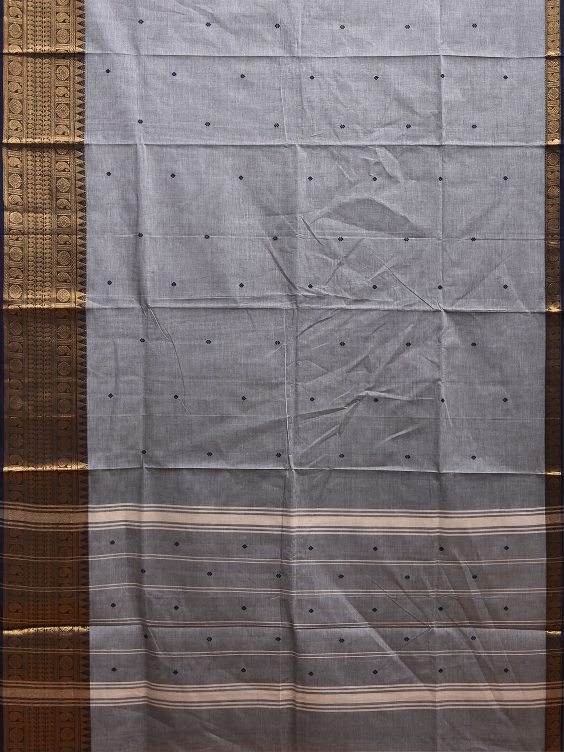 Grey and Black Kanchipuram Cotton Saree with Body Buta and Border Design k1072
