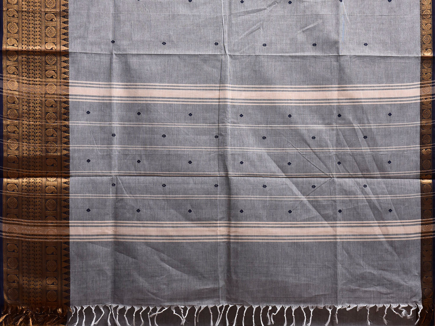 Grey and Black Kanchipuram Cotton Saree with Body Buta and Border Design k1072