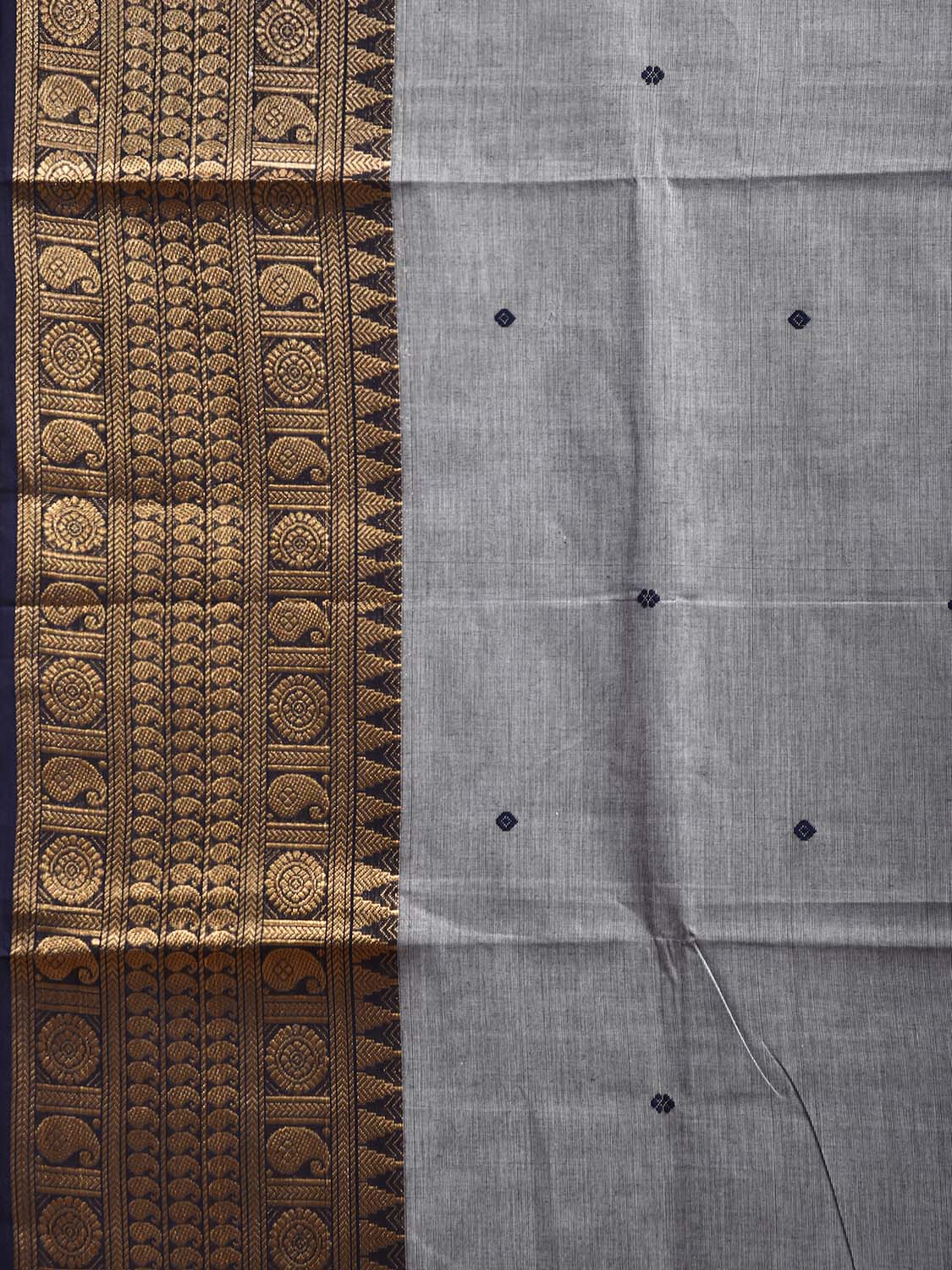 Grey and Black Kanchipuram Cotton Saree with Body Buta and Border Design k1072