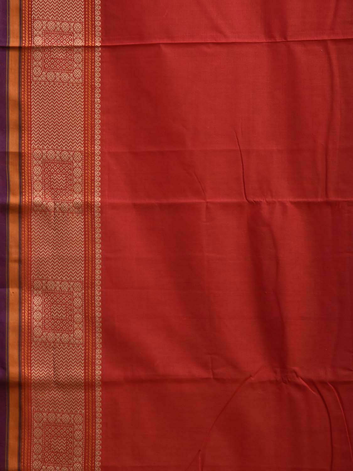 Red Kanchipuram Cotton Plain Saree with Strips Pallu and Border Design k1075