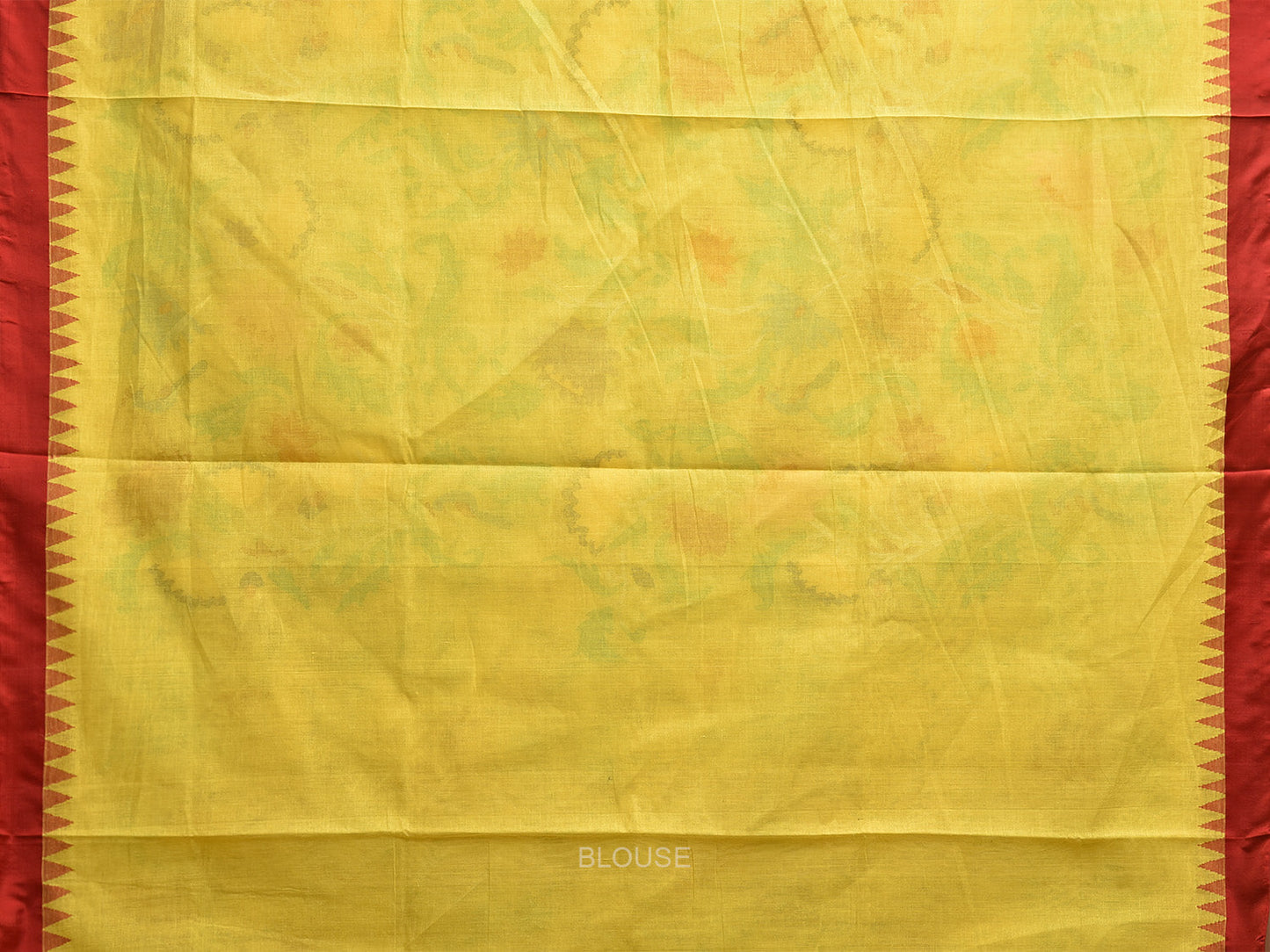 Yellow and Red Khadi Cotton Handloom Saree with All Over Lotus Design kh0820