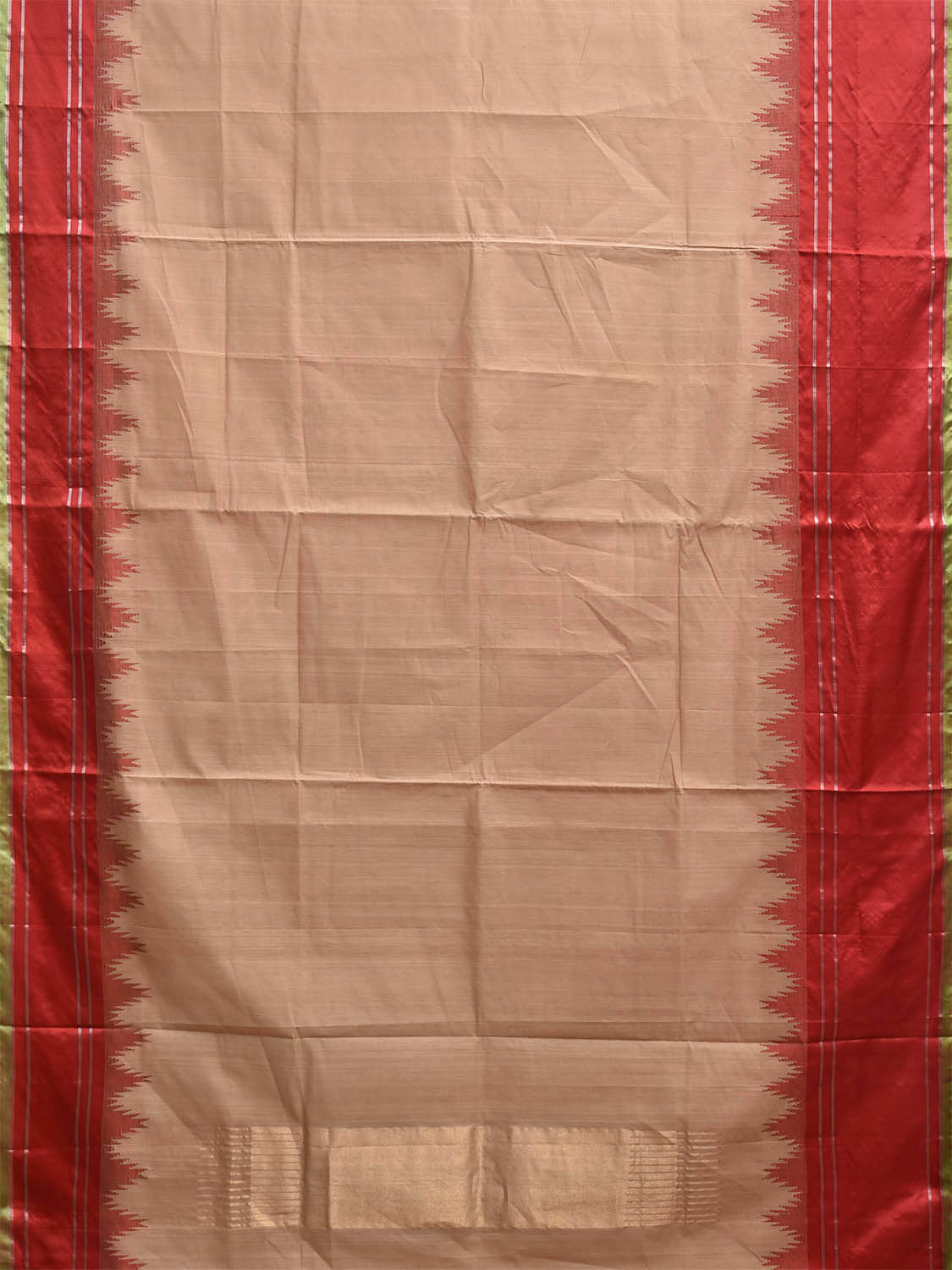Cream and Red Khadi Cotton Handloom Plain Saree with Big Temple Border kh0722