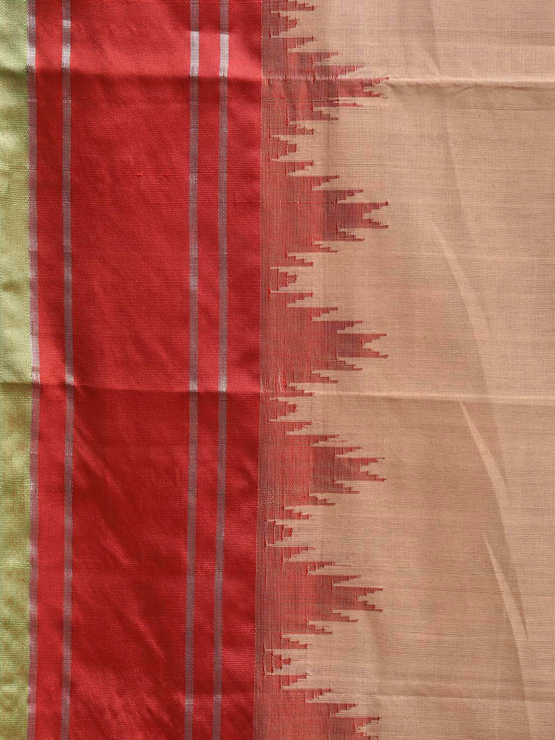 Cream and Red Khadi Cotton Handloom Plain Saree with Big Temple Border kh0722