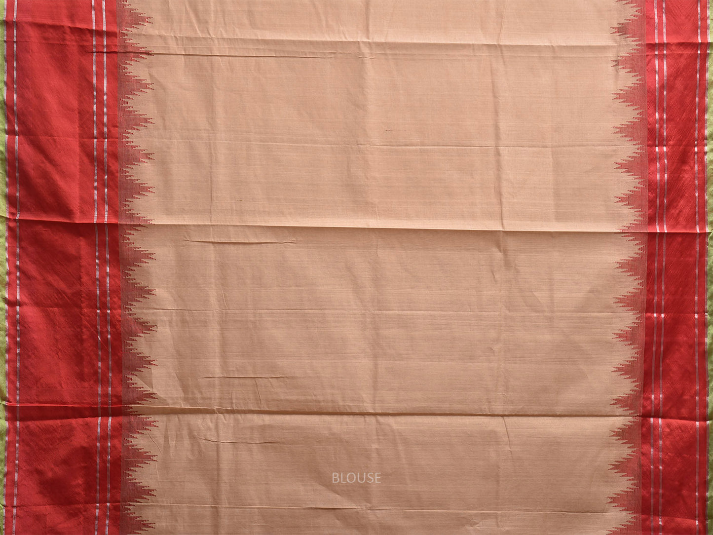 Cream and Red Khadi Cotton Handloom Plain Saree with Big Temple Border kh0722