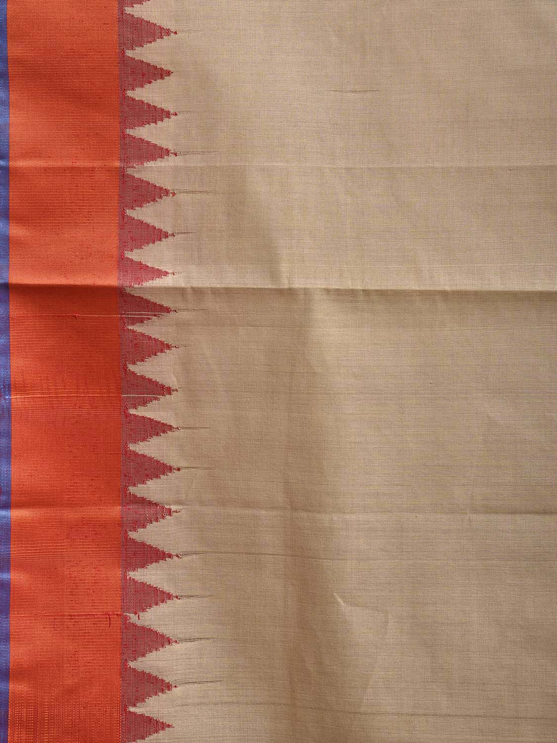 Cream and Orange Khadi Cotton Handloom Plain Saree with Temple Border kh0724