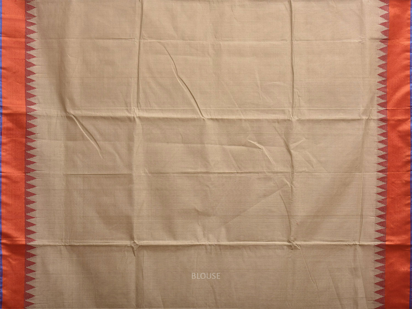 Cream and Orange Khadi Cotton Handloom Plain Saree with Temple Border kh0724