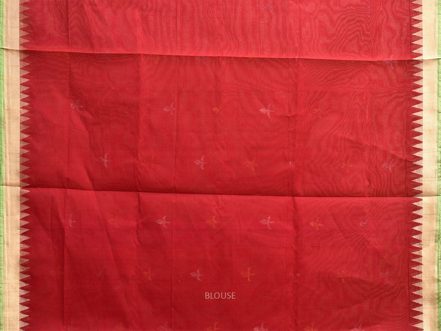 Red Khadi Cotton Handloom Saree with Birds and Floral Pallu Design kh0728