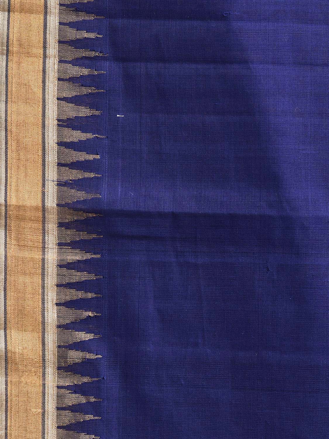 Dark Blue Khadi Cotton Handloom Saree with Floral Pallu Design kh0729