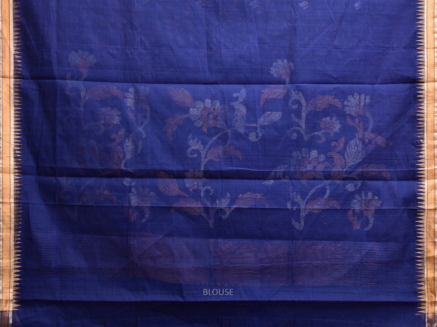 Dark Blue Khadi Cotton Handloom Saree with Floral Pallu Design kh0729
