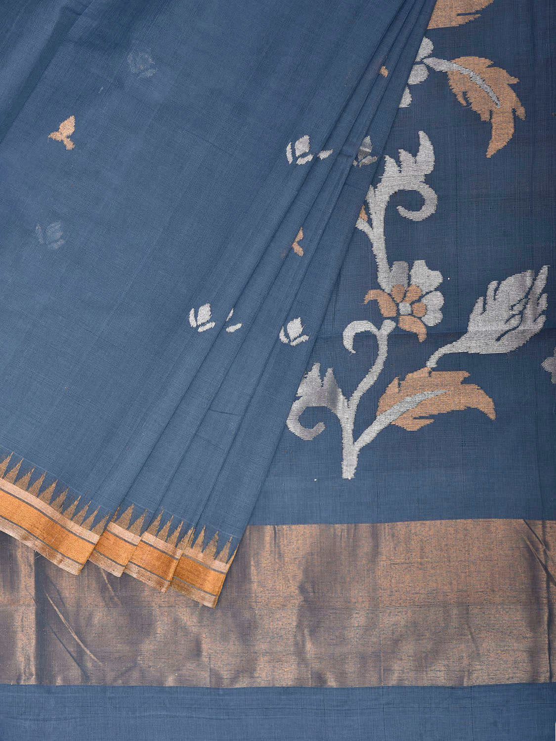 Light Blue Khadi Cotton Handloom Saree with Floral Pallu Design kh0731