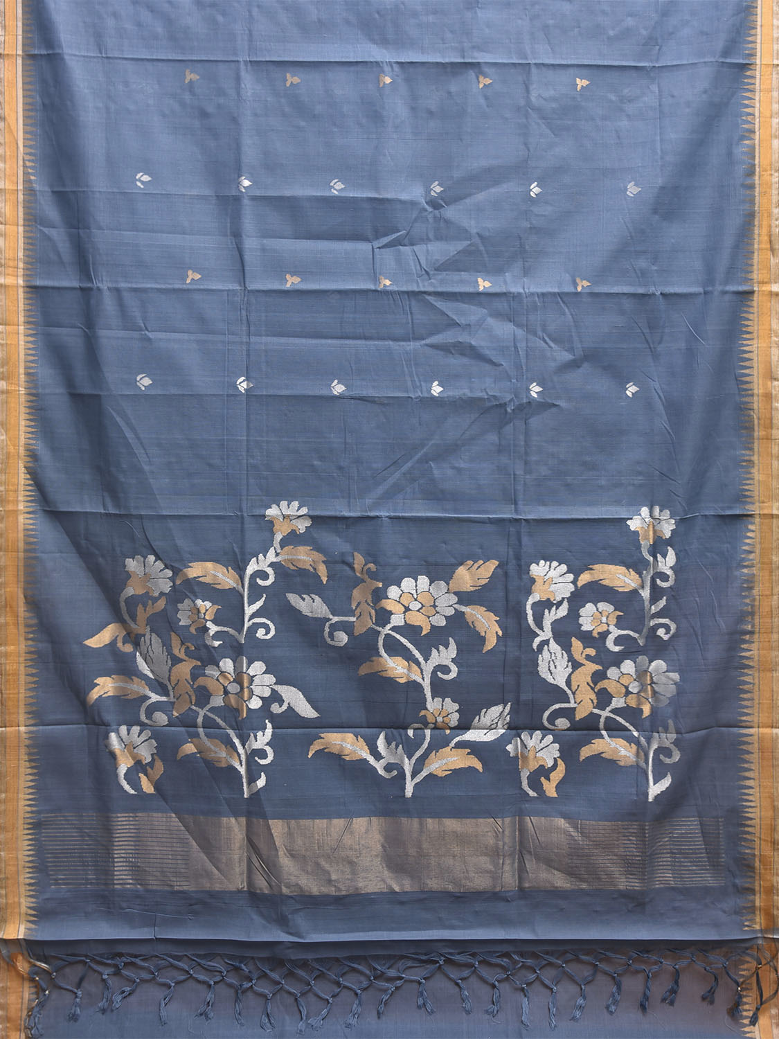 Light Blue Khadi Cotton Handloom Saree with Floral Pallu Design kh0731