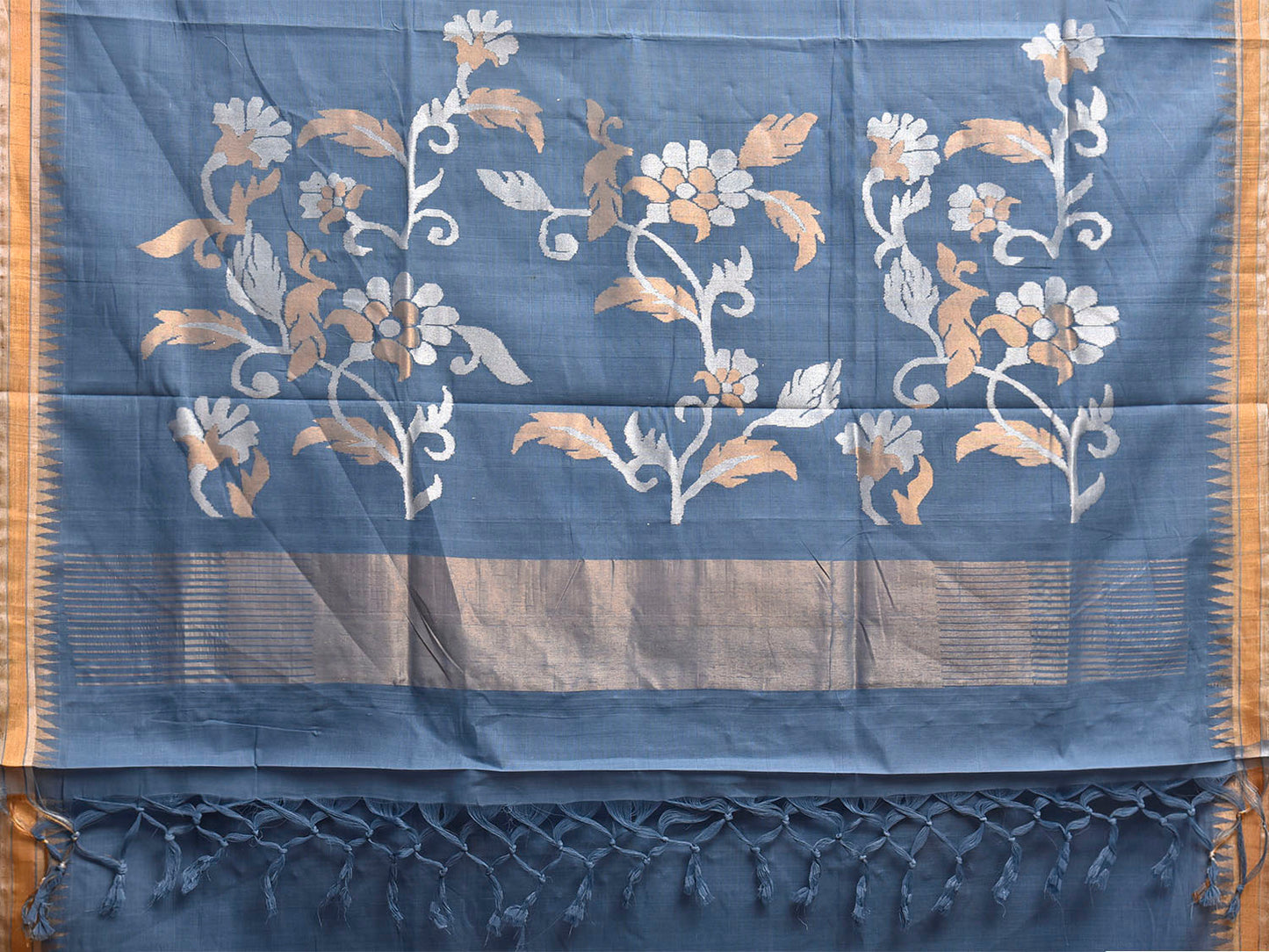 Light Blue Khadi Cotton Handloom Saree with Floral Pallu Design kh0731