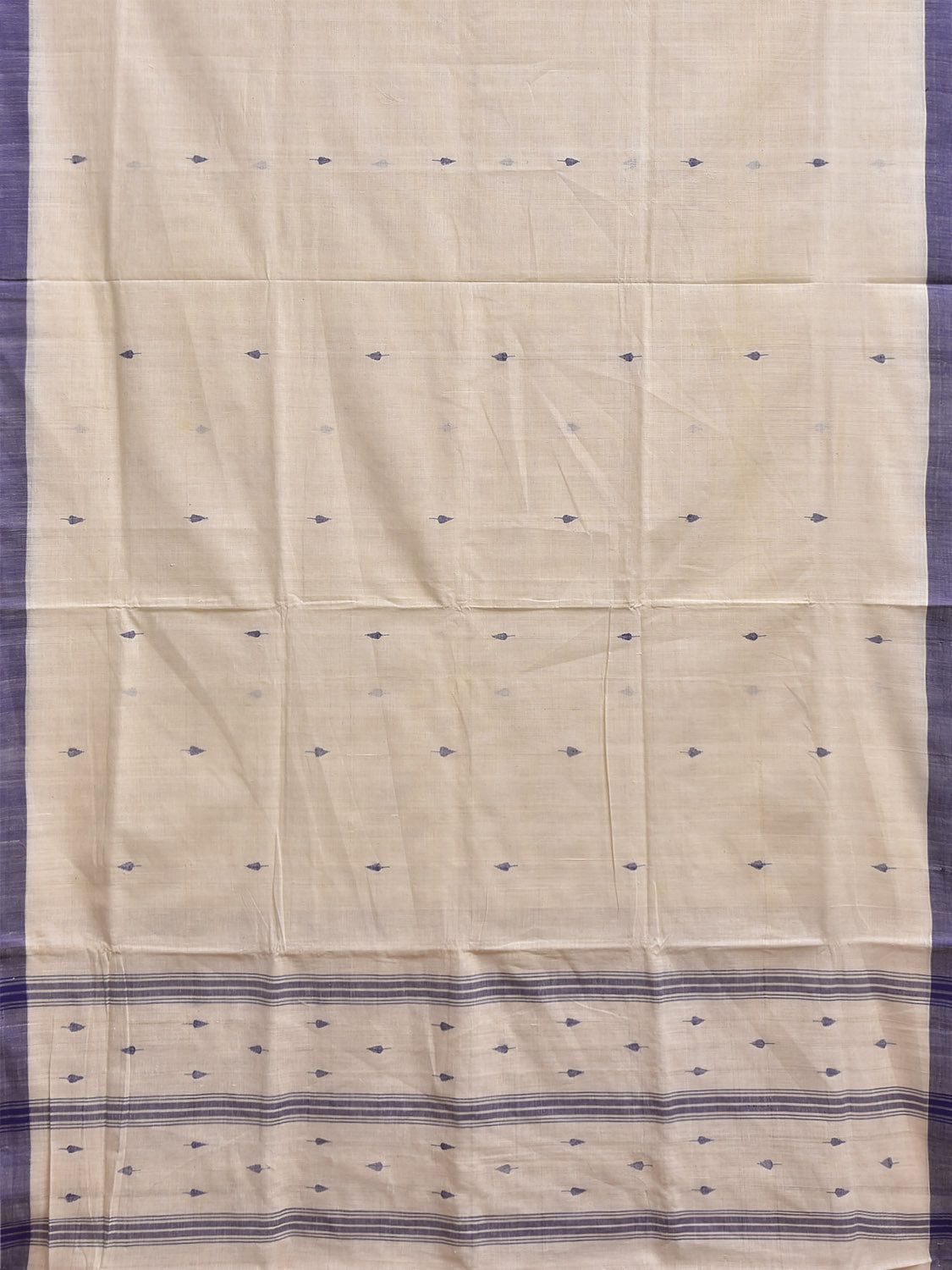 White and Blue Khadi Cotton Handloom Saree with Small Body Buta Design kh0733