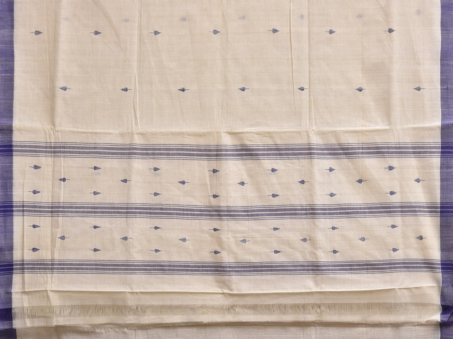 White and Blue Khadi Cotton Handloom Saree with Small Body Buta Design kh0733