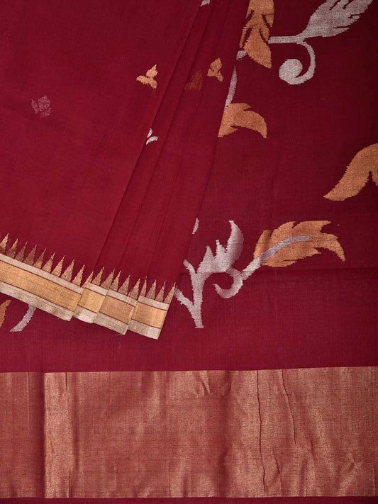 Maroon Khadi Cotton Handloom Saree with Floral Pallu Design kh0734