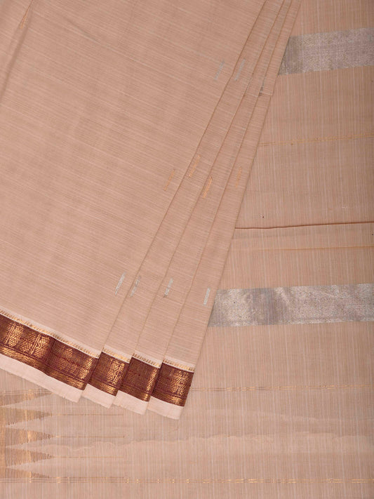 Cream Khadi Cotton Handloom Saree with Pallu Zari Strips Design No Blouse kh0736