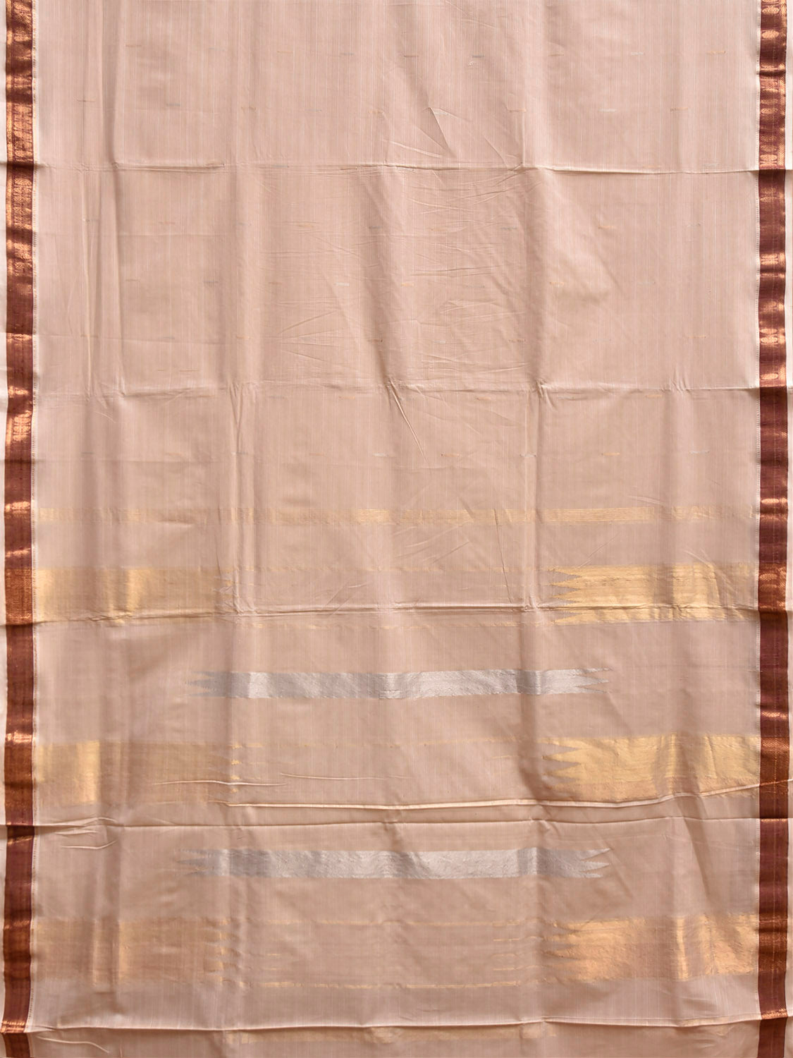 Cream Khadi Cotton Handloom Saree with Pallu Zari Strips Design No Blouse kh0736