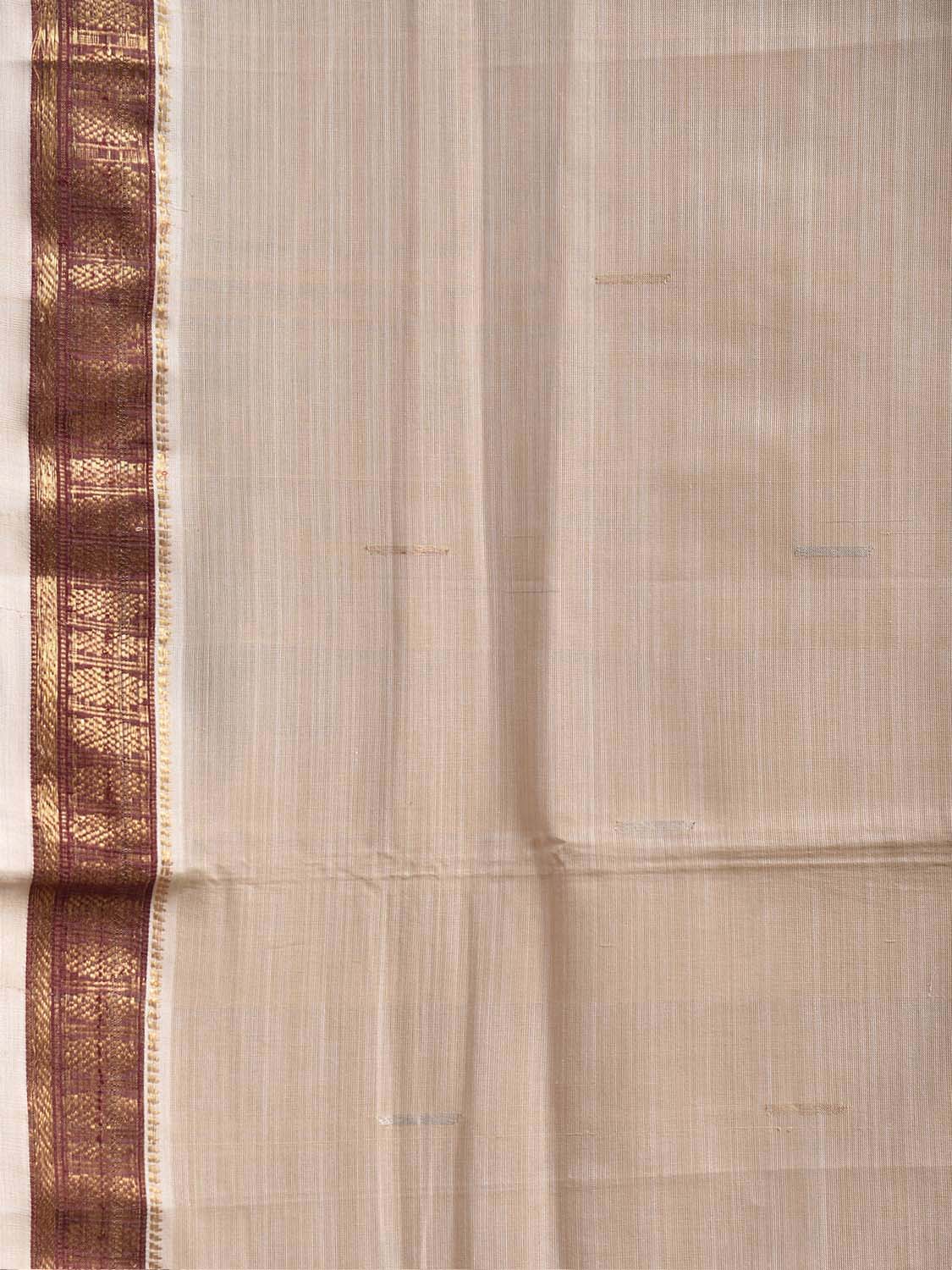 Cream Khadi Cotton Handloom Saree with Pallu Zari Strips Design No Blouse kh0736