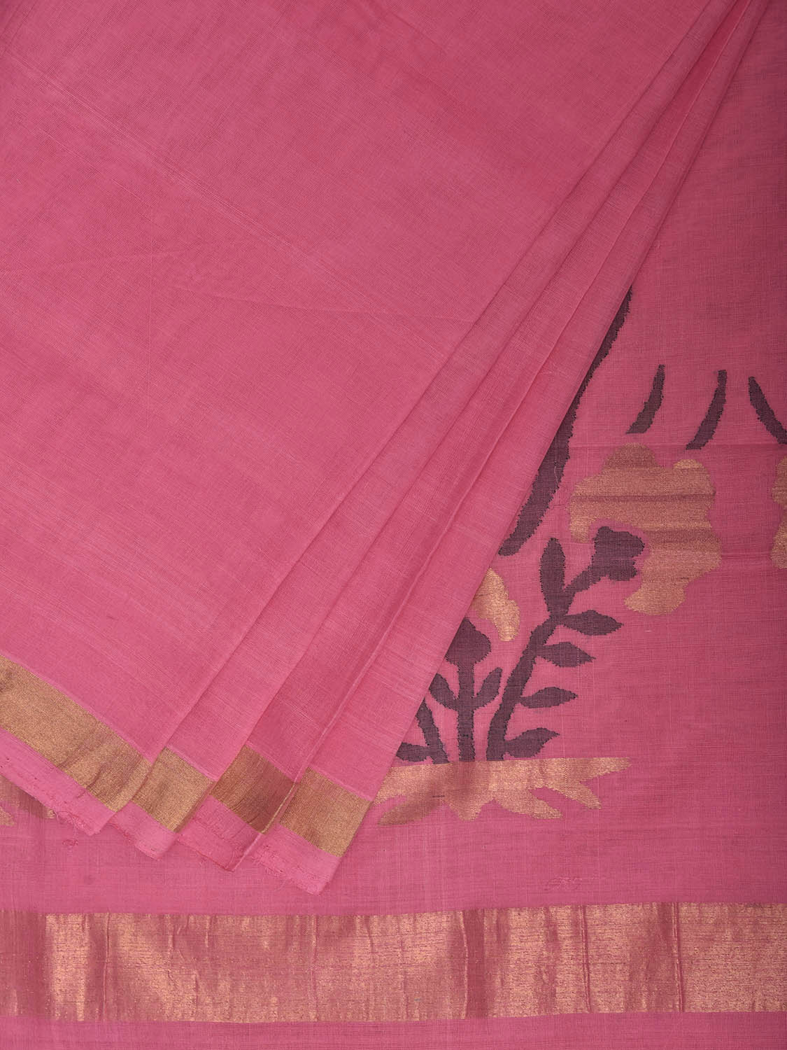 Pink Khadi Cotton Handloom Saree with Floral Pallu Design kh0737