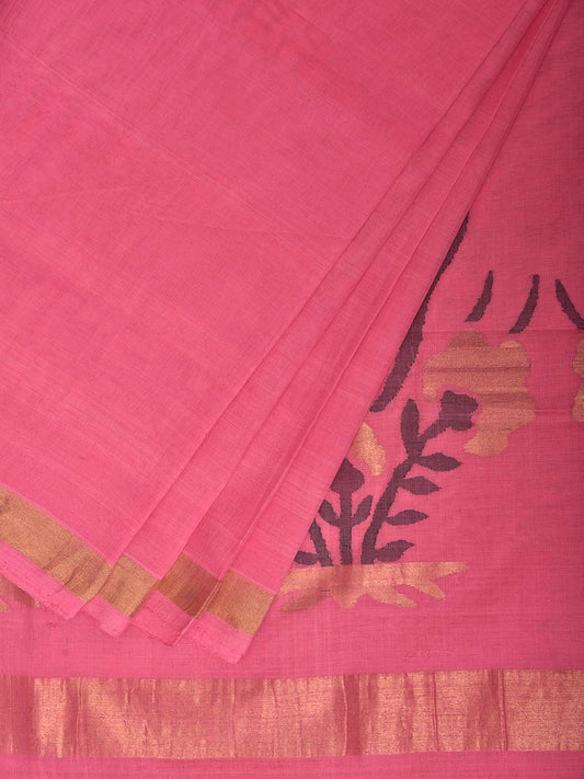 Pink Khadi Cotton Handloom Saree with Floral Pallu Design kh0737