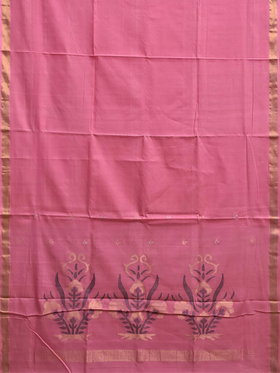 Pink Khadi Cotton Handloom Saree with Floral Pallu Design kh0737