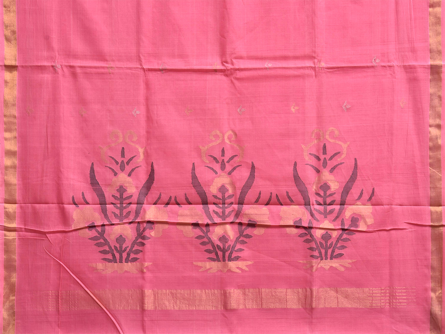 Pink Khadi Cotton Handloom Saree with Floral Pallu Design kh0737