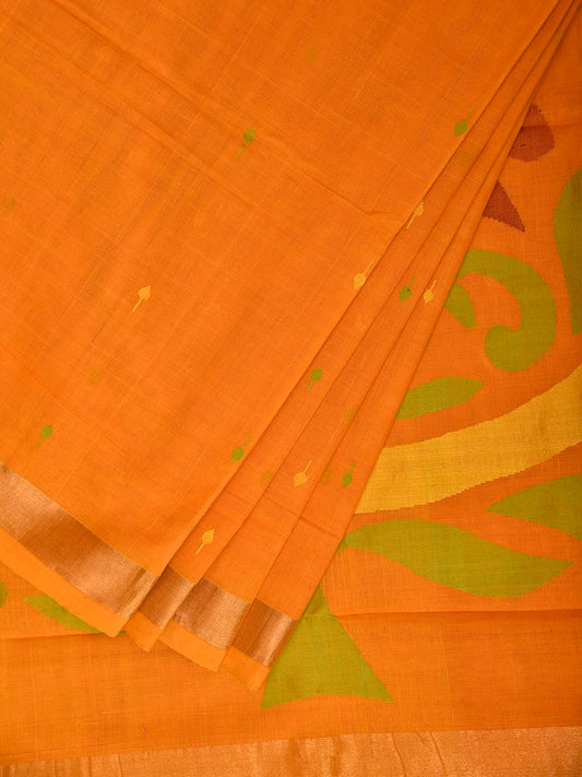 Orange Khadi Cotton Handloom Saree with Big Mango Pallu Design kh0741