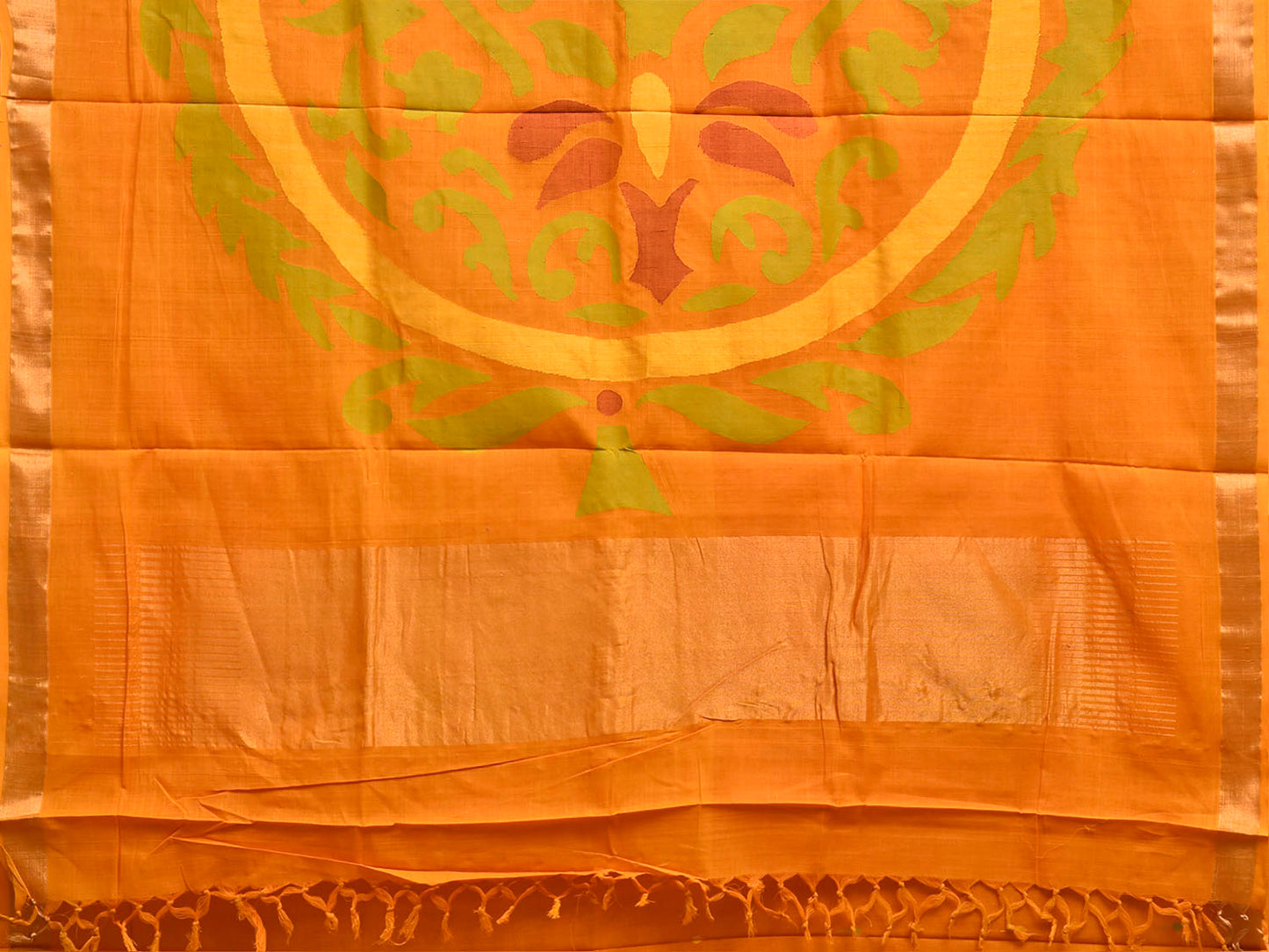 Orange Khadi Cotton Handloom Saree with Big Mango Pallu Design kh0741