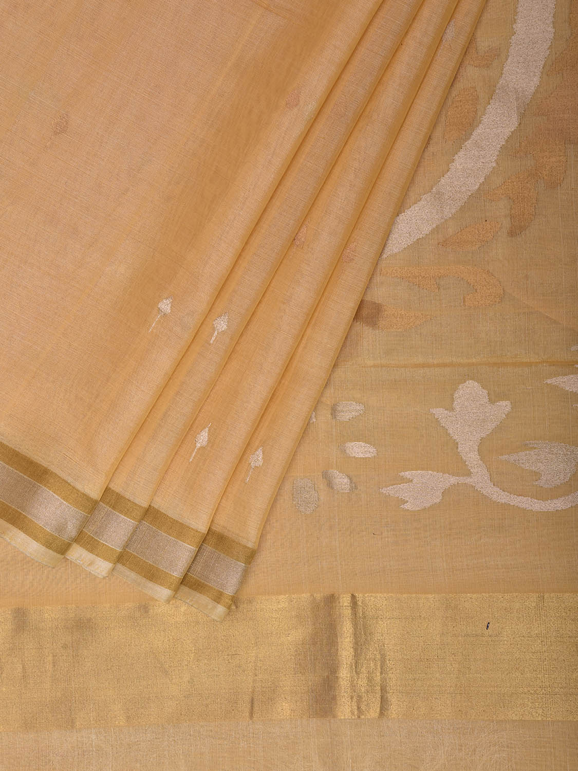 Cream Khadi Cotton Handloom Saree with Mango Pallu Design kh0742