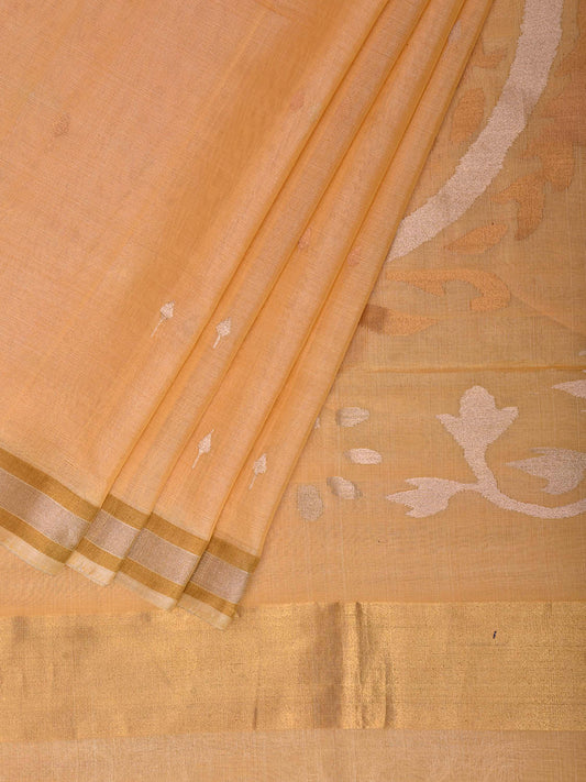 Cream Khadi Cotton Handloom Saree with Mango Pallu Design kh0742