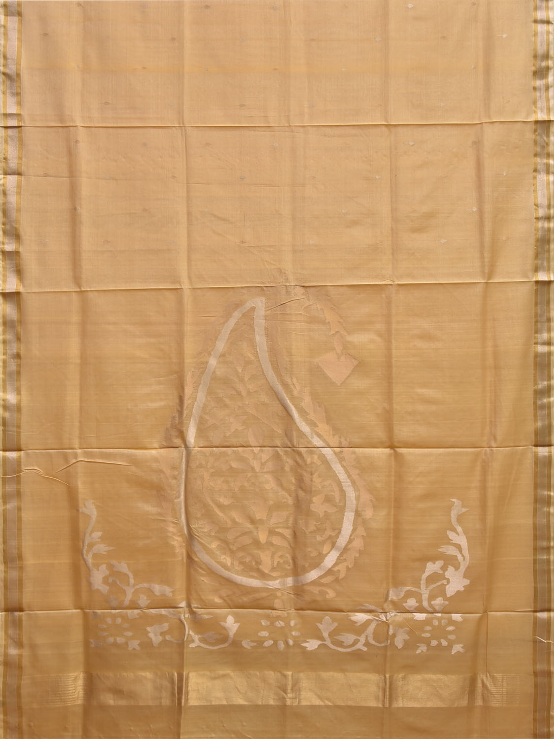 Cream Khadi Cotton Handloom Saree with Mango Pallu Design kh0742