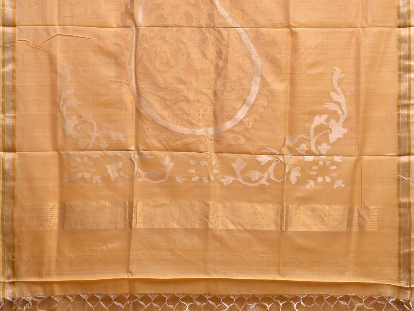Cream Khadi Cotton Handloom Saree with Mango Pallu Design kh0742