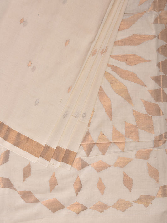 White Khadi Cotton Handloom Saree with Chakra Pallu Design No Blouse kh0743