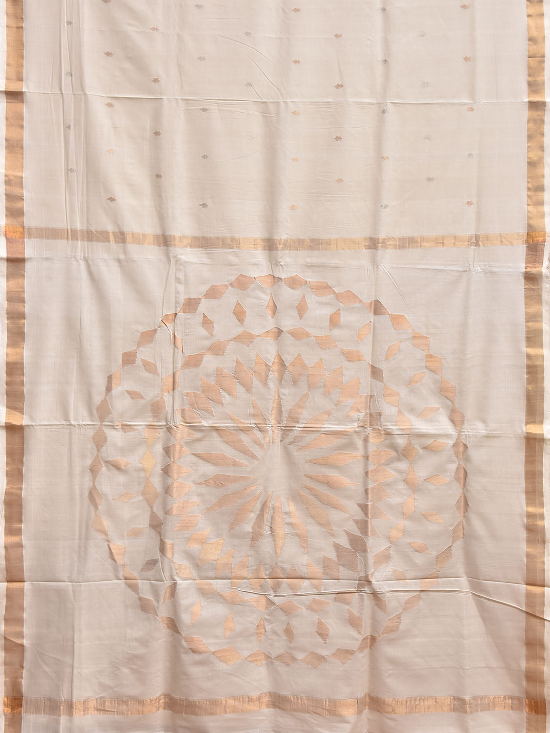 White Khadi Cotton Handloom Saree with Chakra Pallu Design No Blouse kh0743