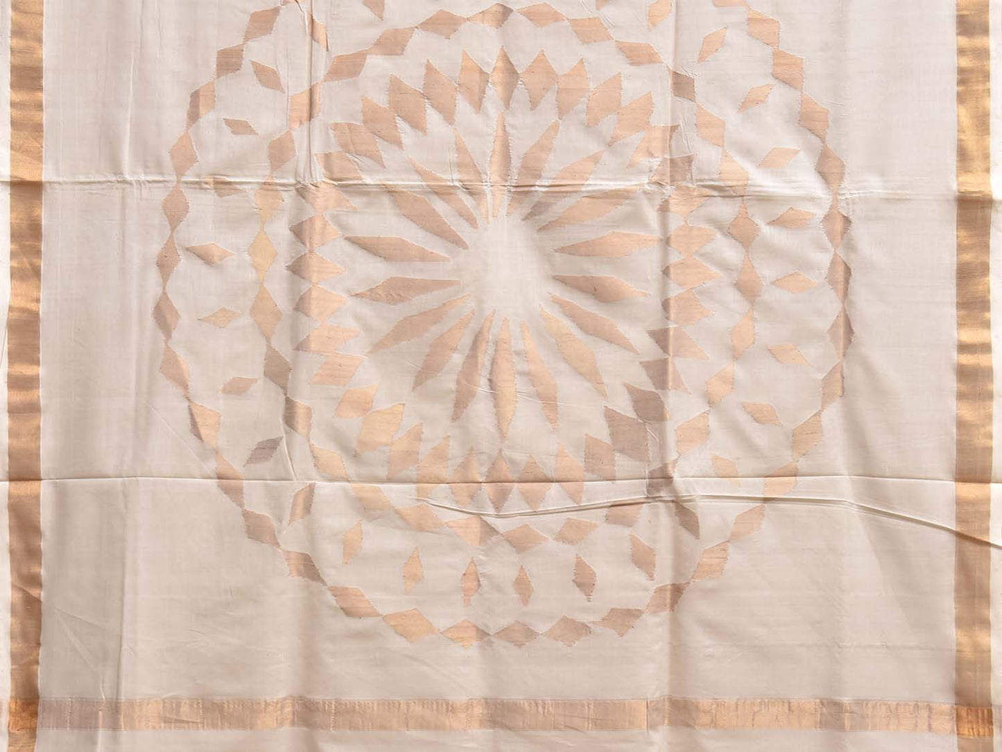 White Khadi Cotton Handloom Saree with Chakra Pallu Design No Blouse kh0743