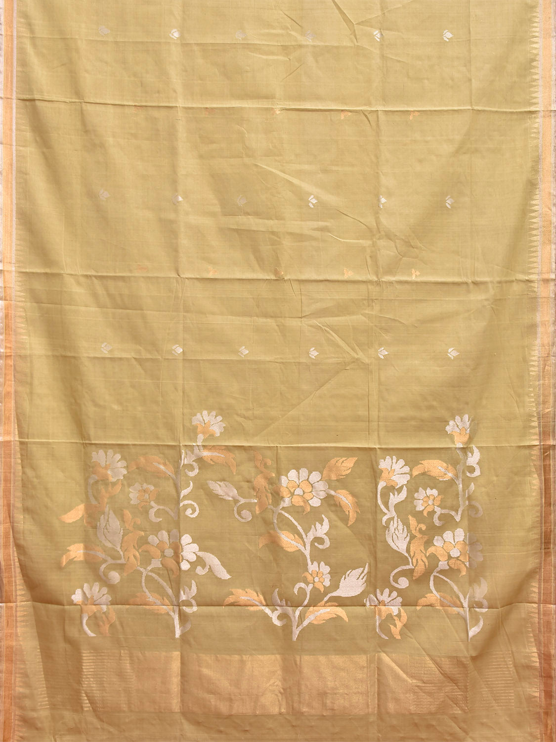 Light Yellow Khadi Cotton Handloom Saree with Floral Pallu Design kh0745