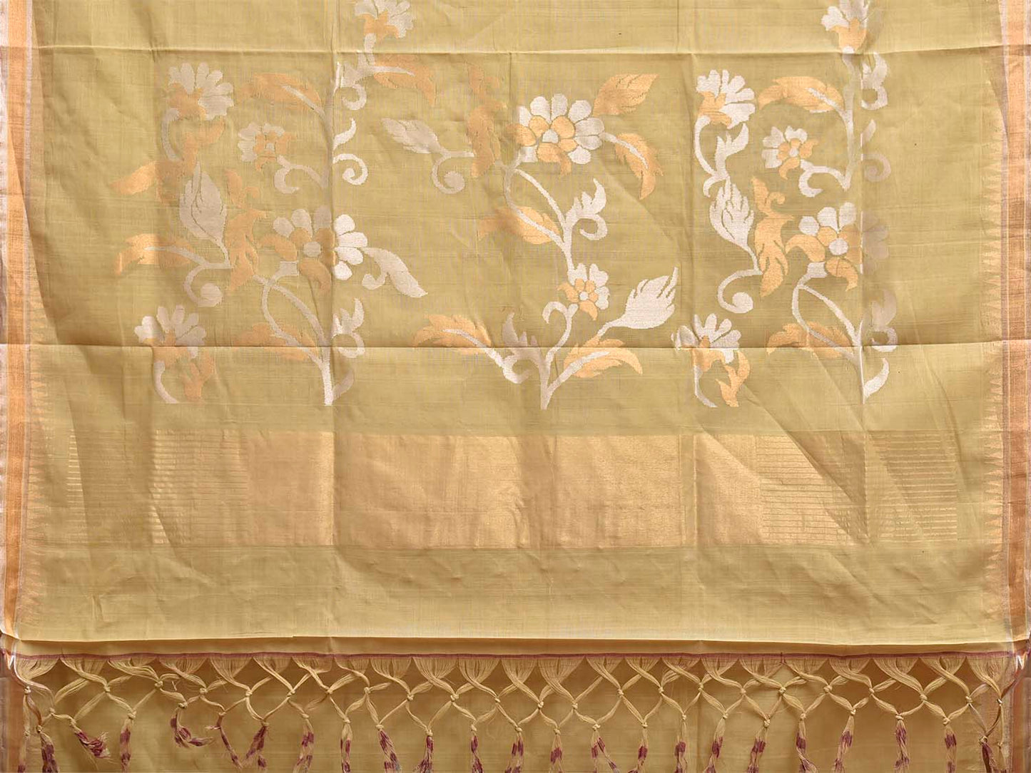 Light Yellow Khadi Cotton Handloom Saree with Floral Pallu Design kh0745
