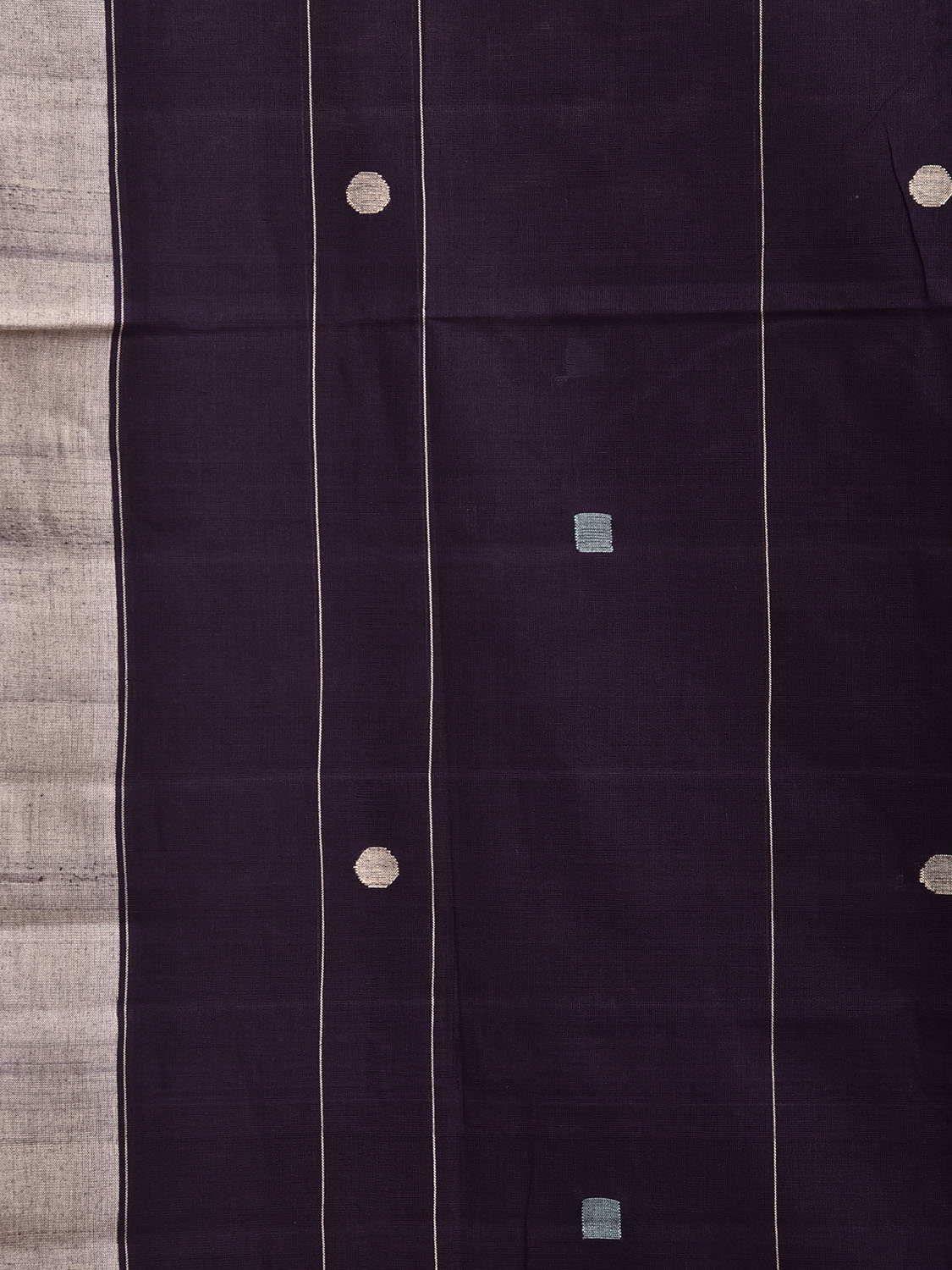 Dark Purple Khadi Cotton Handloom Saree with Squares and Circles Pallu Design kh0746
